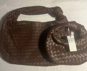 Urban Expressions Set of 2 Brown Woven Hobo Shoulder Bags Vegan Leather NWT
